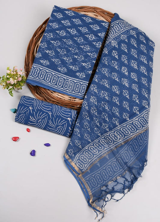 HAND BLOCK PRINTED KOTA DORIYA SUIT WITH KOTA DORIYA DUPPATA (FKS25)