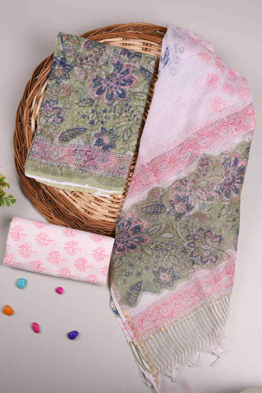 HAND BLOCK PRINTED KOTA DORIYA SUIT WITH KOTA DORIYA DUPPATA (FKS26)