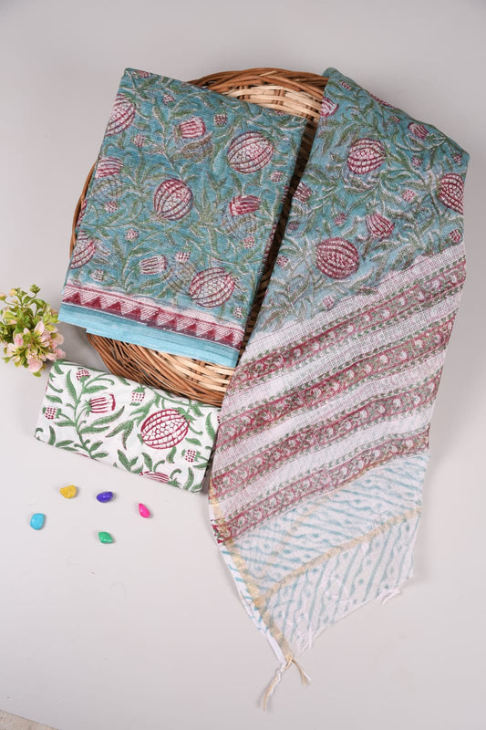 HAND BLOCK PRINTED KOTA DORIYA SUIT WITH KOTA DORIYA DUPPATA (FKS27)