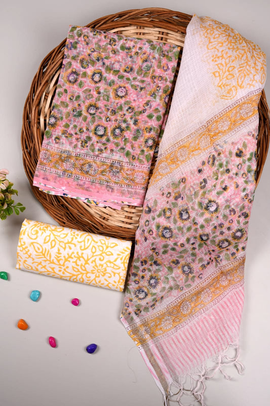 HAND BLOCK PRINTED KOTA DORIYA SUIT WITH KOTA DORIYA DUPPATA (FKS28)