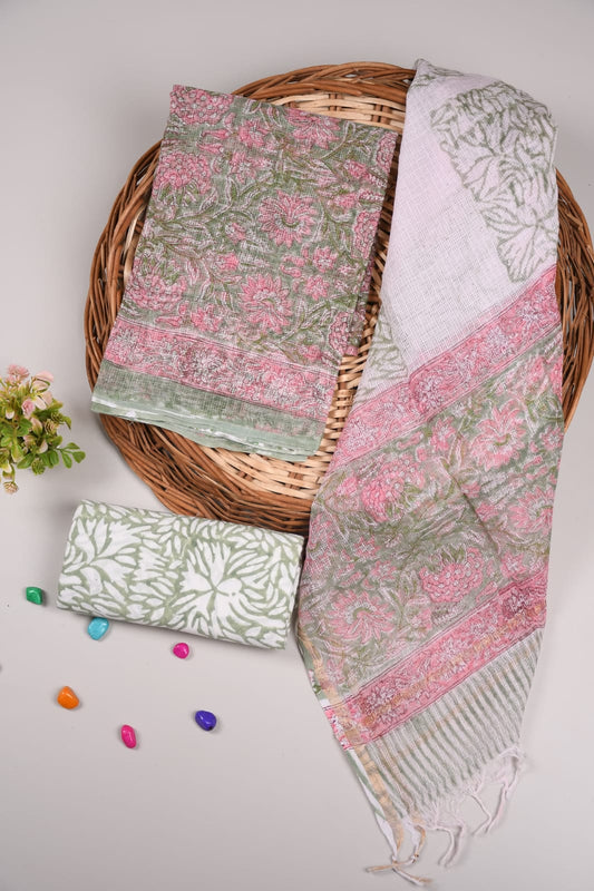 HAND BLOCK PRINTED KOTA DORIYA SUIT WITH KOTA DORIYA DUPPATA (FKS29)