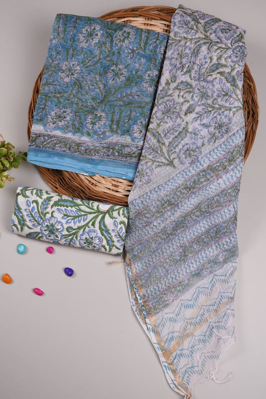 HAND BLOCK PRINTED KOTA DORIYA SUIT WITH KOTA DORIYA DUPPATA (FKS30)