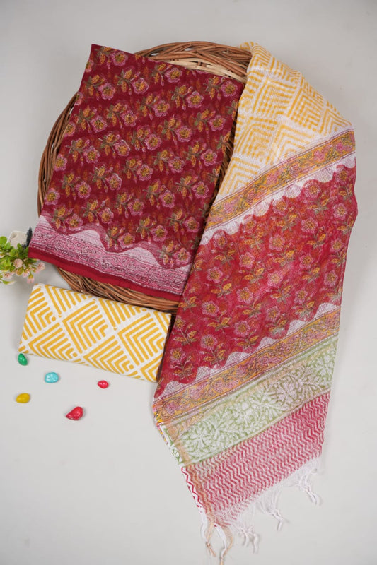 HAND BLOCK PRINTED KOTA DORIYA SUIT WITH KOTA DORIYA DUPPATA (FKS31)
