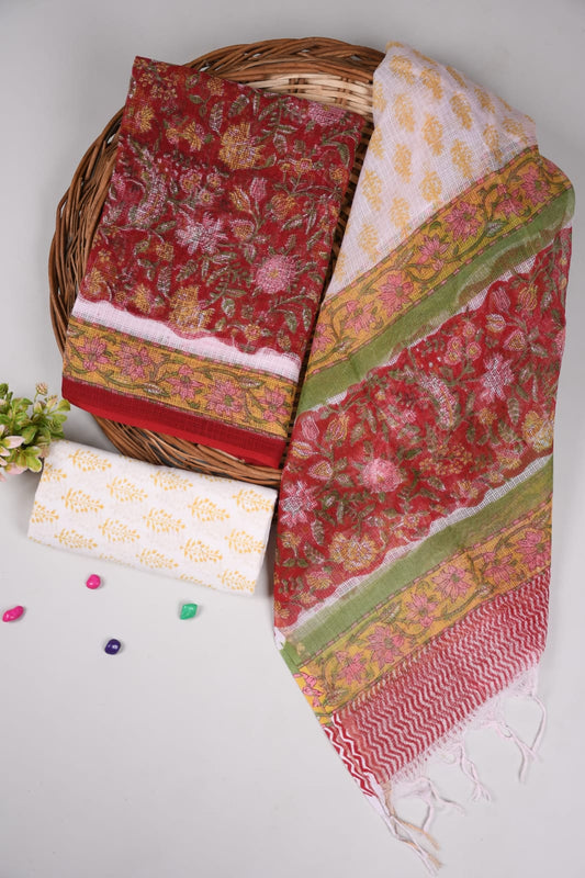 HAND BLOCK PRINTED KOTA DORIYA SUIT WITH KOTA DORIYA DUPPATA (FKS32)