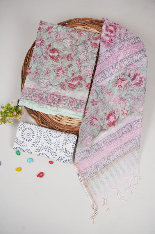 HAND BLOCK PRINTED KOTA DORIYA SUIT WITH KOTA DORIYA DUPPATA (FKS34)