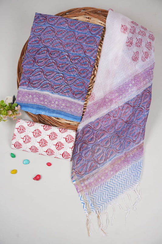 HAND BLOCK PRINTED KOTA DORIYA SUIT WITH KOTA DORIYA DUPPATA (FKS36)