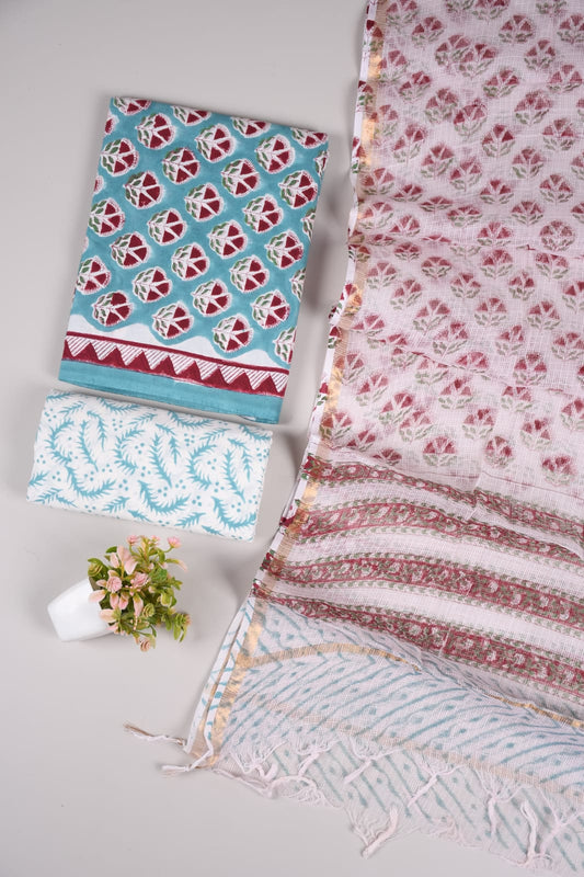 JAIPURI BLOCK PRINTED COTTON SUIT WITH KOTA DUPPATA (CKS10)