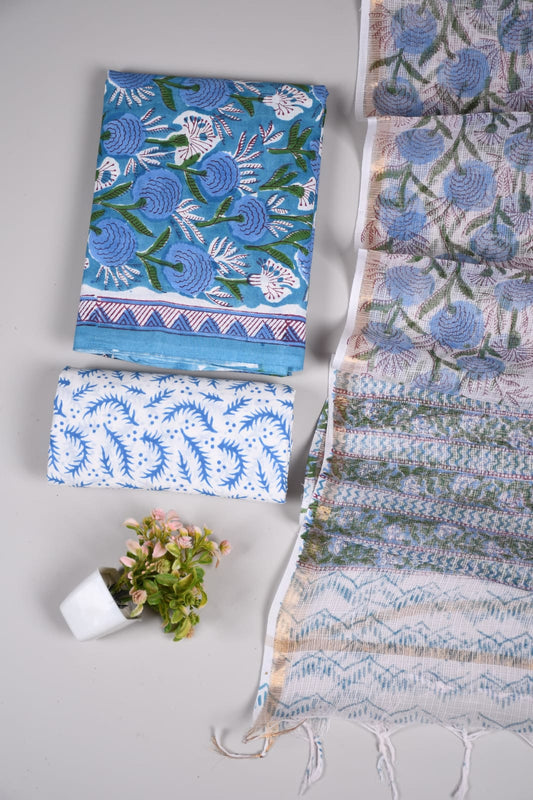 JAIPURI BLOCK PRINTED COTTON SUIT WITH KOTA DUPPATA (CKS38)