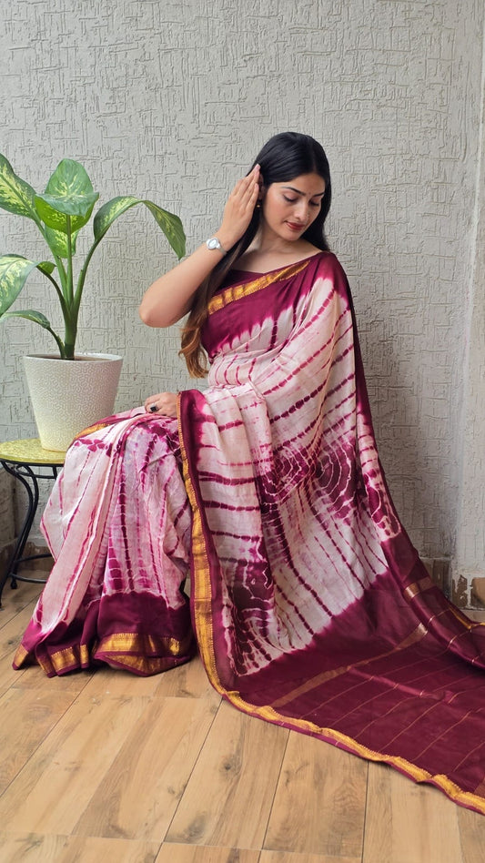 Jaipuri Hand Block Bagru Printed Maheshwari Silk Saree With Blouse (MSS36)