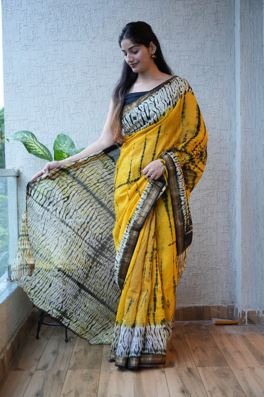 Jaipuri Hand Block Bagru Printed Maheshwari Silk Saree With Blouse (MSS44)