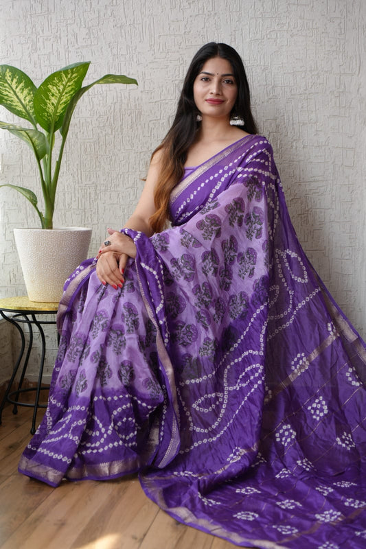Jaipuri Hand Block Bagru Printed Maheshwari Silk Saree With Blouse (MSS51)