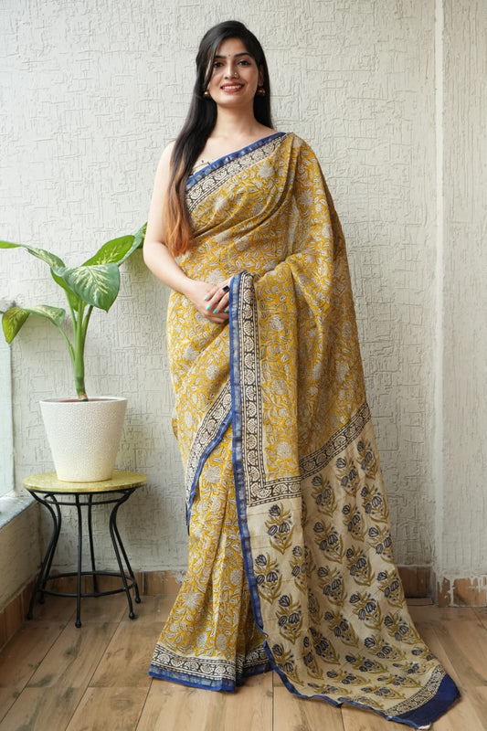 Bagru Hand Block Printed Chanderi Silk Saree with Blouse (CSS10)