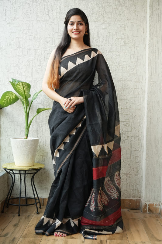 Bagru Hand Block Printed Chanderi Silk Saree with Blouse (CSS12)
