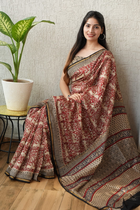 Bagru Hand Block Printed Chanderi Silk Saree with Blouse (CSS25)