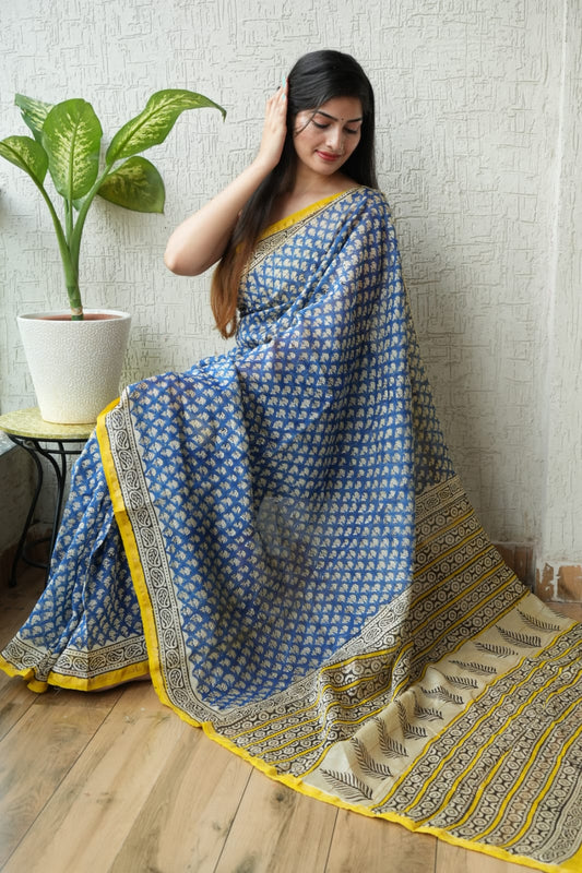 Bagru Hand Block Printed Chanderi Silk Saree with Blouse (CSS29)