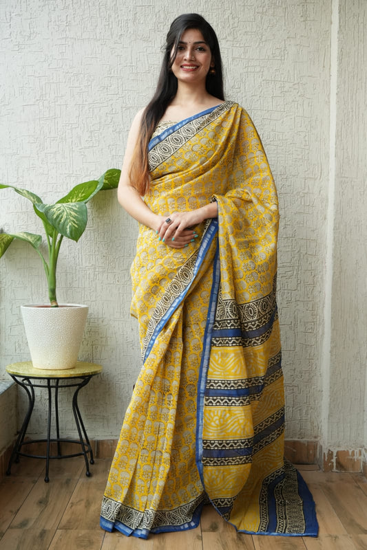Bagru Hand Block Printed Chanderi Silk Saree with Blouse (CSS30)