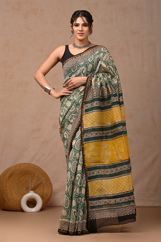 Bagru Hand Block Printed Chanderi Silk Saree with Blouse (CSS46)