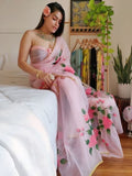 HAND BURSH PAINTED ORGANZA SILK SAREE WITH BLOUSE (CIB6)