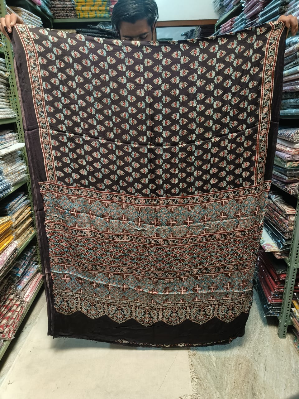 HAND BLOCK PRINTED AJARKH MODAL SILK SAREE (CIG23)