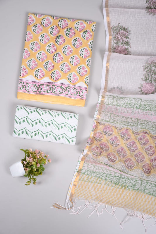 JAIPURI BLOCK PRINTED COTTON SUIT WITH KOTA DUPPATA (CKS12)