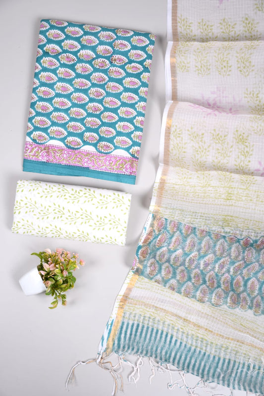 JAIPURI BLOCK PRINTED COTTON SUIT WITH KOTA DUPPATA (CKS28)