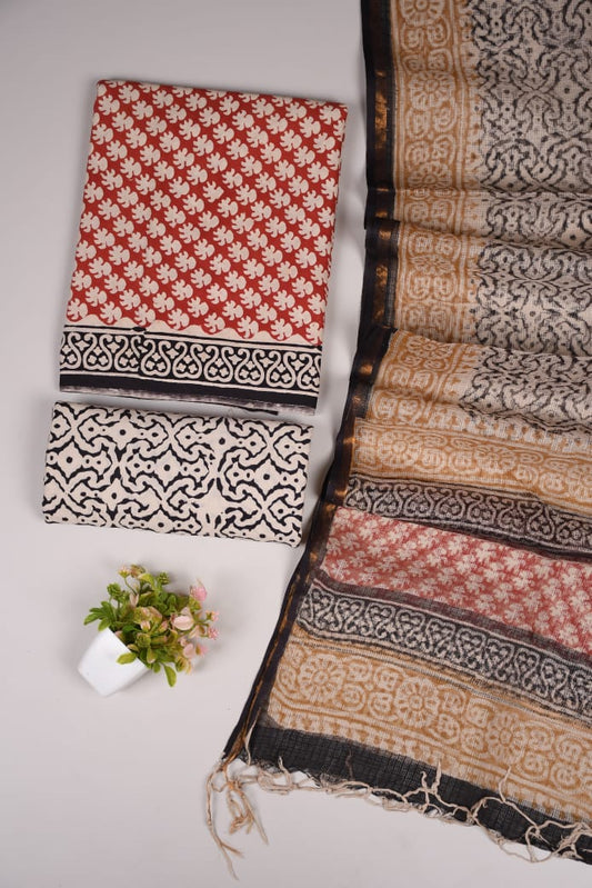 JAIPURI BLOCK PRINTED COTTON SUIT WITH KOTA DUPPATA (CKS56)