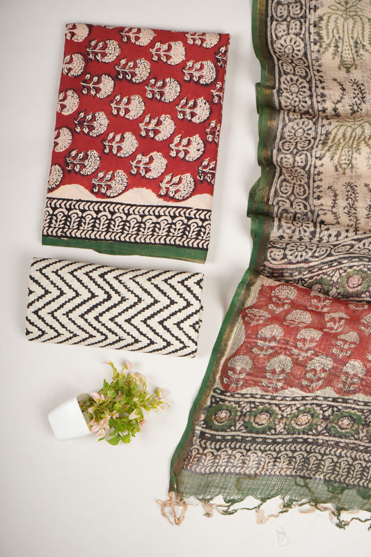 JAIPURI BLOCK PRINTED COTTON SUIT WITH KOTA DUPPATA (CKS59)