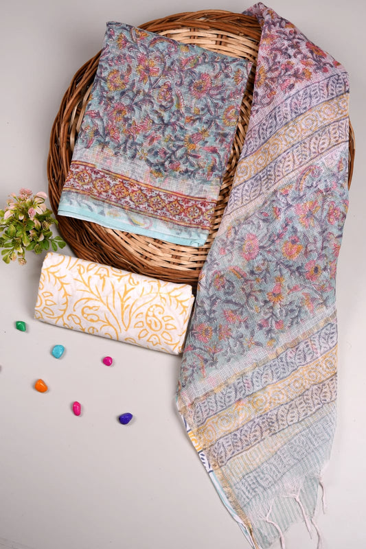 HAND BLOCK PRINTED KOTA DORIYA SUIT WITH KOTA DORIYA DUPPATA (FKS40)