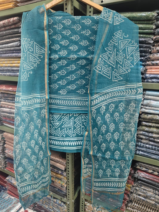 HAND BLOCK PRINTED KOTA DORIYA SUIT WITH KOTA DORIYA DUPPATA (FKS41)