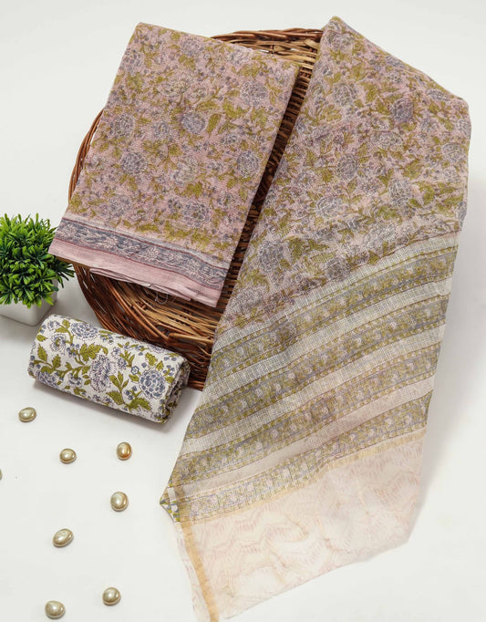 HAND BLOCK PRINTED KOTA DORIYA SUIT WITH KOTA DORIYA DUPPATA (FKS42)