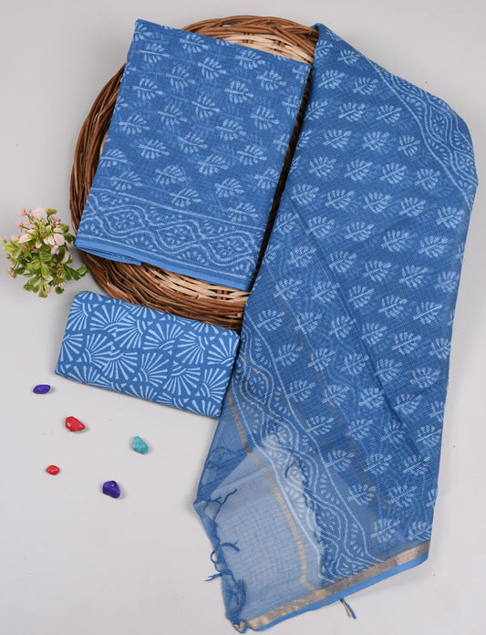 HAND BLOCK PRINTED KOTA DORIYA SUIT WITH KOTA DORIYA DUPPATA (FKS46)