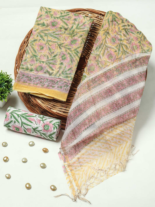 HAND BLOCK PRINTED KOTA DORIYA SUIT WITH KOTA DORIYA DUPPATA (FKS47)