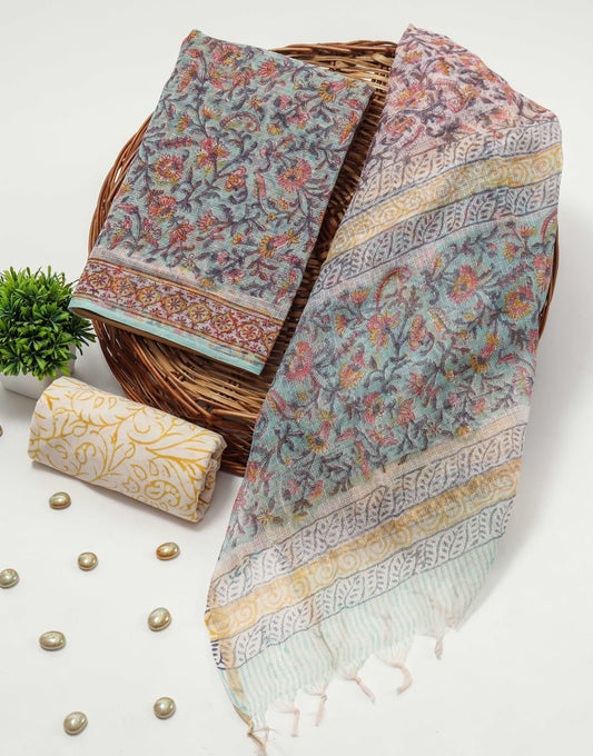 HAND BLOCK PRINTED KOTA DORIYA SUIT WITH KOTA DORIYA DUPPATA (FKS50)