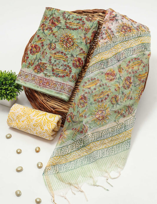 HAND BLOCK PRINTED KOTA DORIYA SUIT WITH KOTA DORIYA DUPPATA (FKS51)
