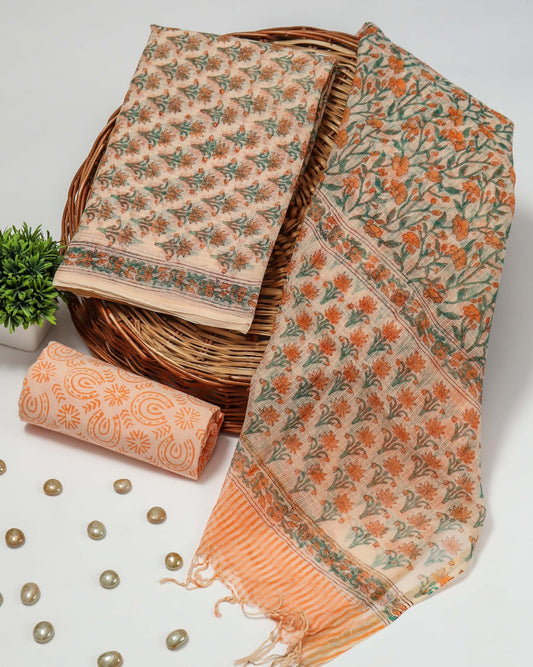 HAND BLOCK PRINTED KOTA DORIYA SUIT WITH KOTA DORIYA DUPPATA (FKS55)