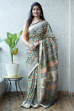 HAND BLOCK BAGRU PRINTED ART SILK CHANDERI SAREE WITH BLOUSE (CIH10)