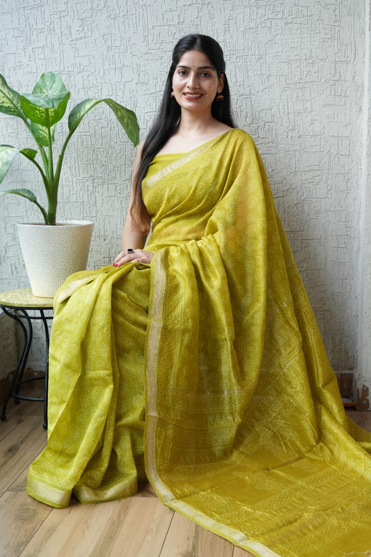 Jaipuri Hand Block Bagru Printed Maheshwari Silk Saree With Blouse (MSS18)