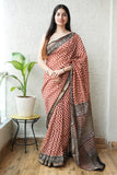 Jaipuri Hand Block Bagru Printed Maheshwari Silk Saree With Blouse (MSS41)