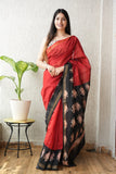 Jaipuri Hand Block Bagru Printed Maheshwari Silk Saree With Blouse (MSS48)