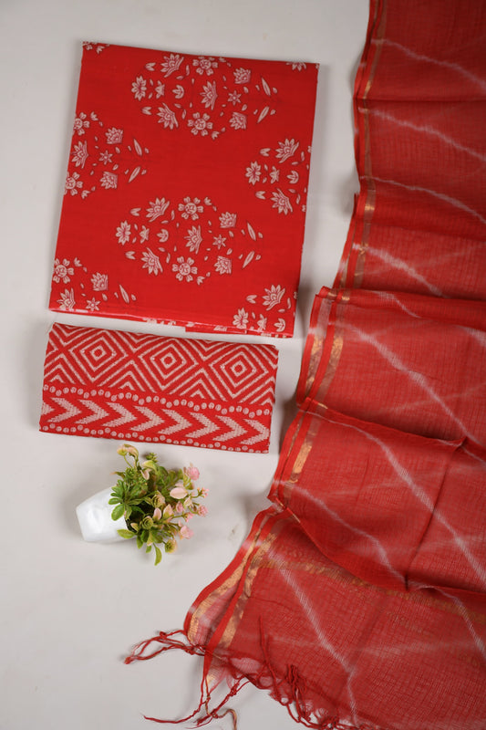 JAIPURI BLOCK PRINTED COTTON SUIT WITH KOTA DUPPATA (CKS49)