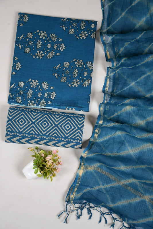 JAIPURI BLOCK PRINTED COTTON SUIT WITH KOTA DUPPATA (CKS52)