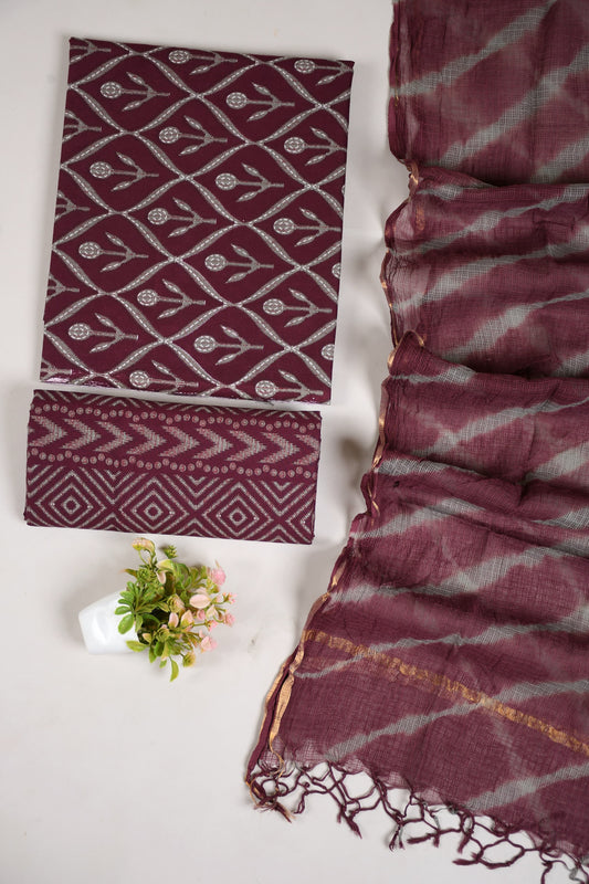 JAIPURI BLOCK PRINTED COTTON SUIT WITH KOTA DUPPATA (CKS64)