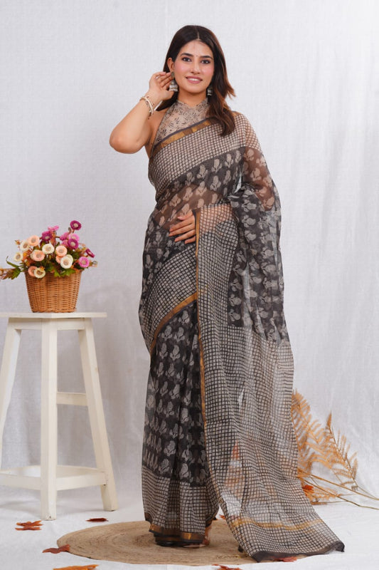 Jaipuri Block Printed Cotton Kota Doriya Saree (CIS22)