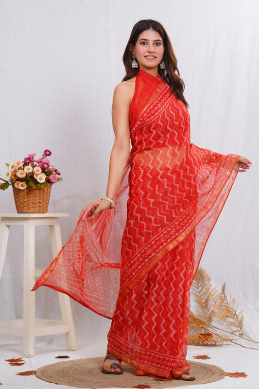 Jaipuri Block Printed Cotton Kota Doriya Saree (CIS33)