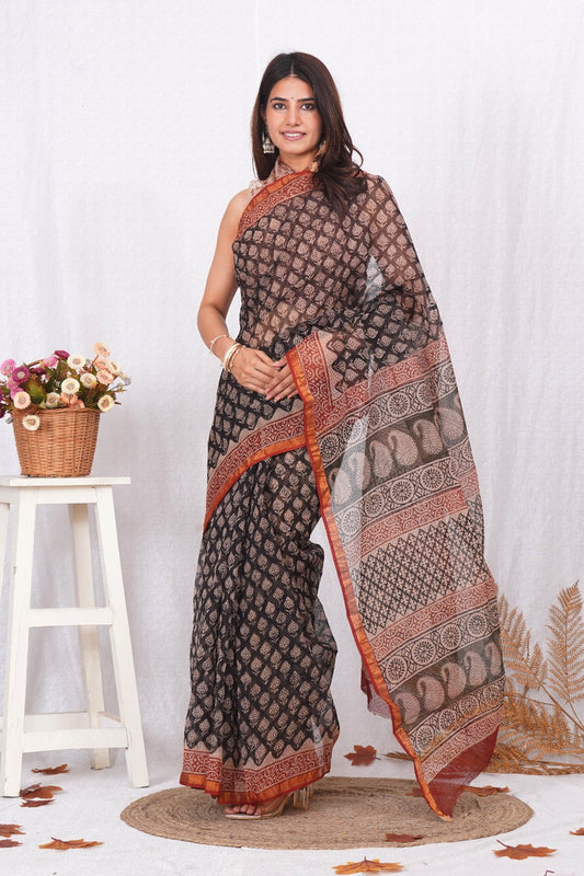 Jaipuri Block Printed Cotton Kota Doriya Saree (CIS36)