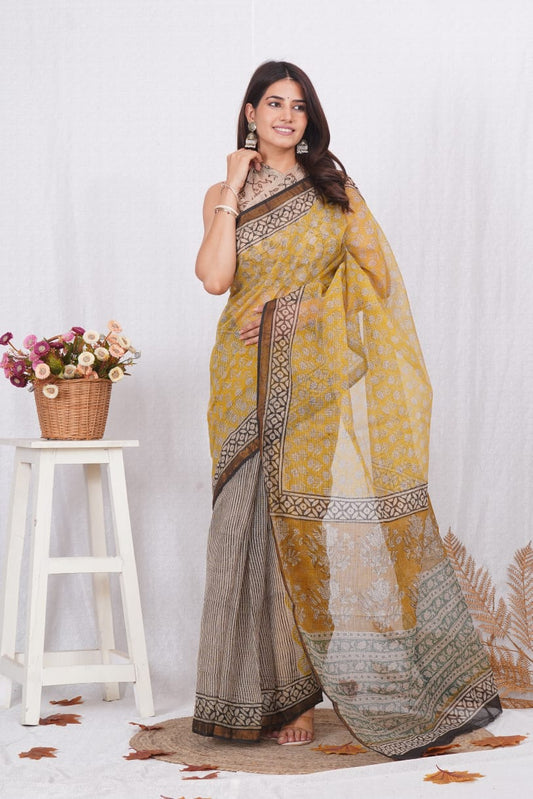 Jaipuri Block Printed Cotton Kota Doriya Saree (CIS37)