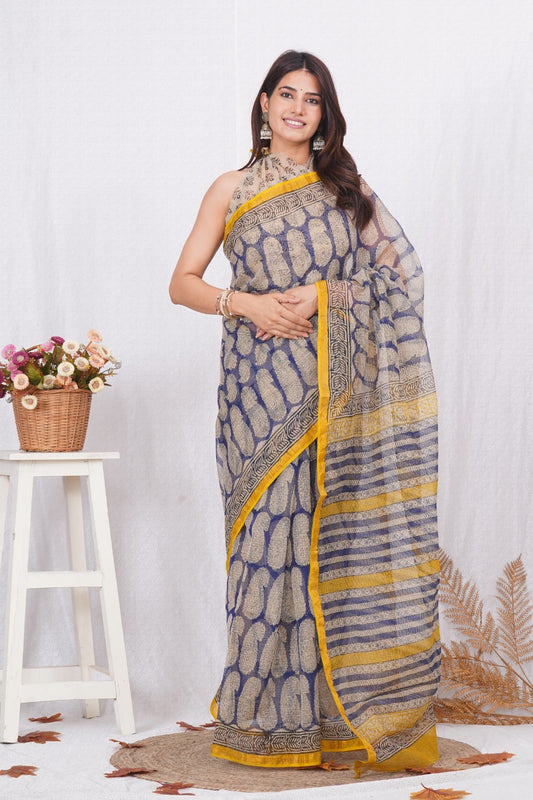 Jaipuri Block Printed Cotton Kota Doriya Saree (CIS39)