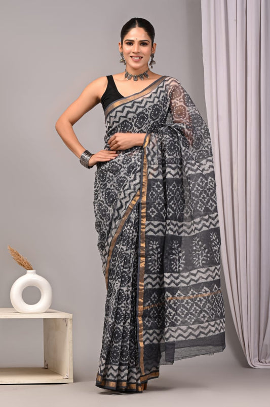 Jaipuri Block Printed Cotton Kota Doriya Saree (CIS40)