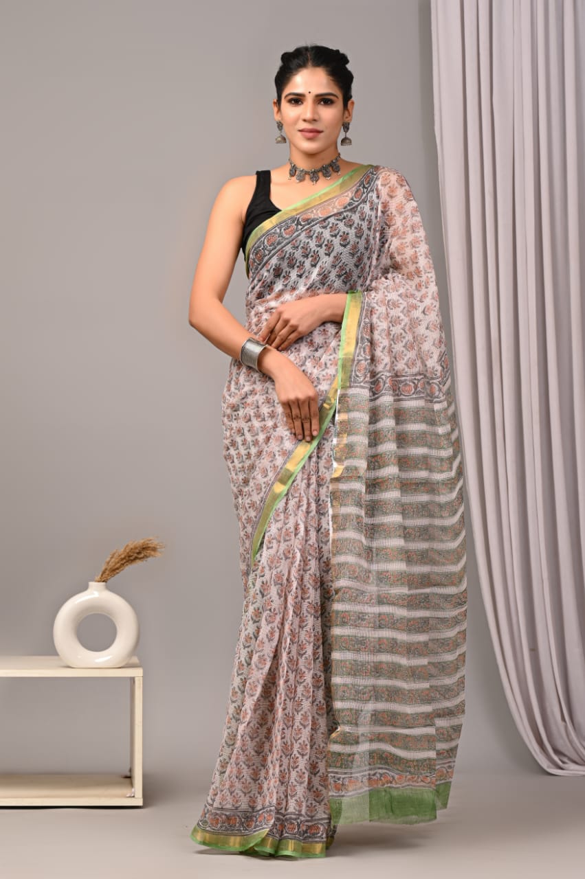 Jaipuri Block Printed Cotton Kota Doriya Saree (CIS44)