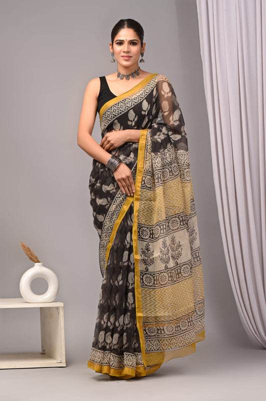 Jaipuri Block Printed Cotton Kota Doriya Saree (CIS42)